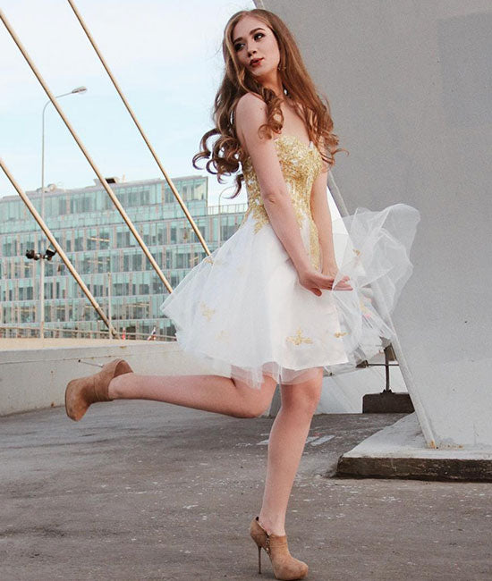 Cute white sweetheart neck lace applique short prom dress, homecoming shdress Cute white sweetheart neck lace applique short prom dress, homecoming shdress