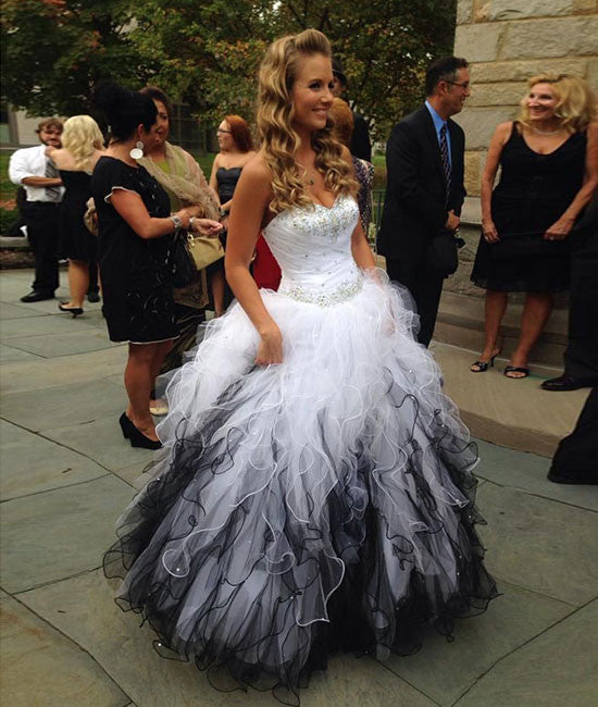 Cute sweetheart white/black long prom dress, sweet 16 dress shdress Cute sweetheart white/black long prom dress, sweet 16 dress shdress