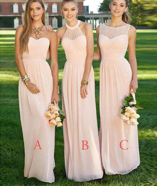 Simple A-line chiffon long prom dress, bridesmaid dress, wedding party dress - shdress
