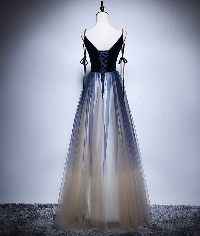 
                  
                    Dark blue tulle long prom dress, blue evening dress - shdress
                  
                