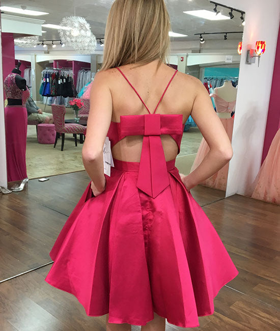Red v neck short prom dress, simple red homecoming dress - shdress