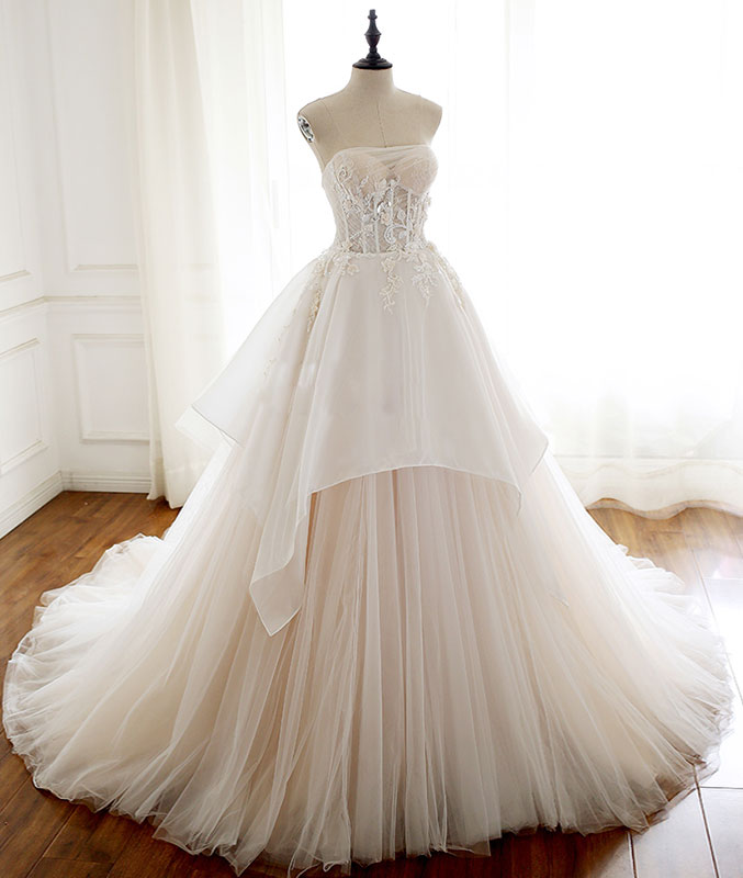 Unique tulle lace long prom dress, tulle lace wedding dress