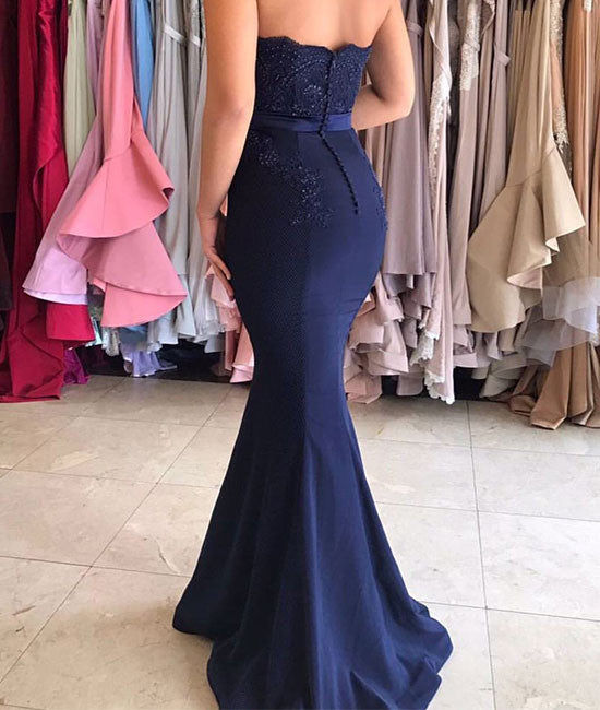 
                  
                    Dark blue lace mermaid long prom dress, bridesmaid dress - shdress
                  
                