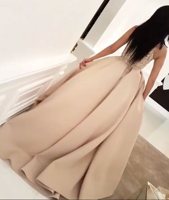 Champagne lace long prom dress, champagne evening dress - shdress