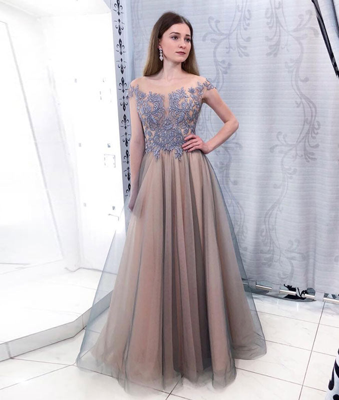 Unique tulle lace long prom dress, tulle lace formal dress