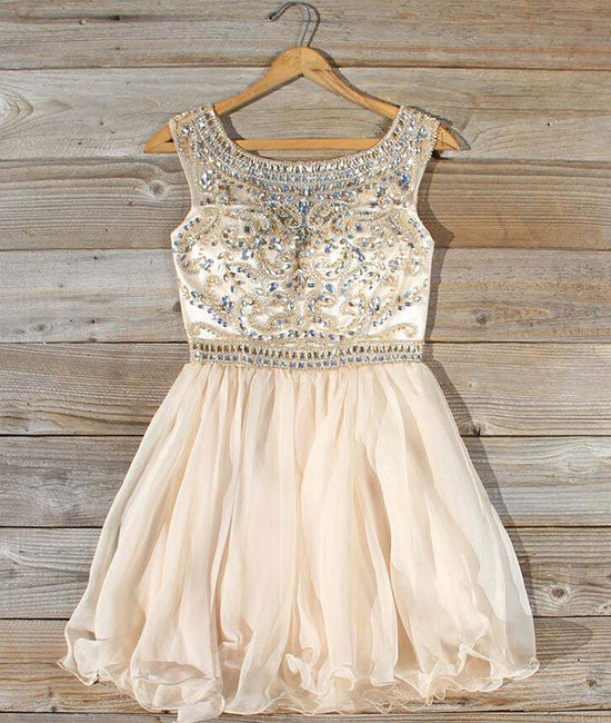 Cute round neck bead apricot short prom dress, homecoming dress - shdress