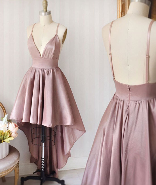 Simple v neck high low prom dress homecoming dress - shdress