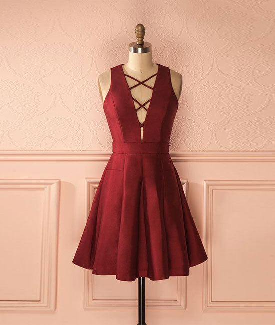 
                  
                    Cute burgundy short prom dress, simple homecoming dress - shdress
                  
                