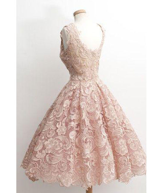 
                  
                    Cute light pink lace short prom dress, lace bridesmaid dress - shdress
                  
                