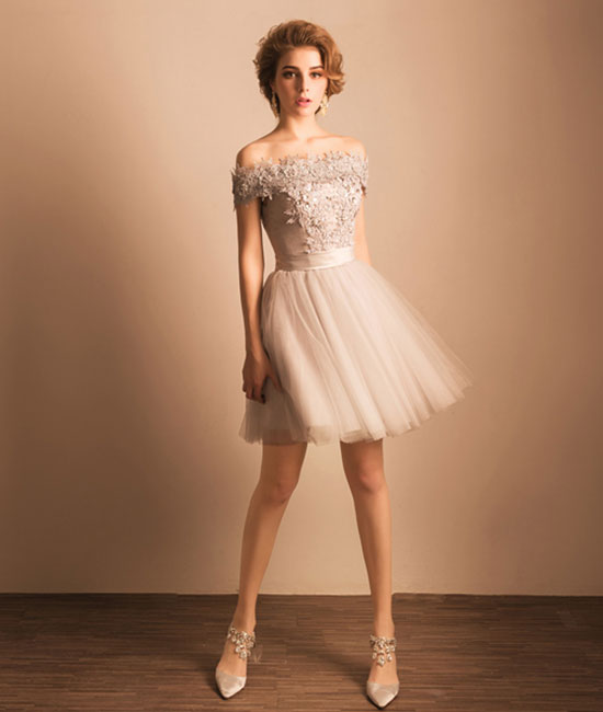 
                  
                    Cute gray lace tulle short prom dress, homecoming dress - shdress
                  
                