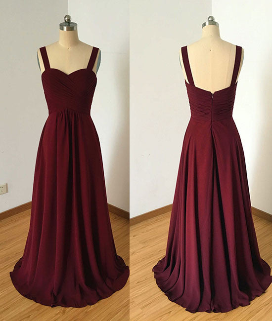Simple sweetheart burgundy long prom dress, burgundy evening dress - shdress