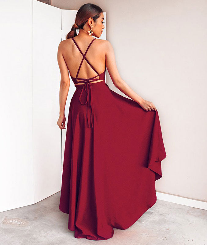 
                  
                    Simple v neck burgundy chiffon prom dress, burgundy evening dress - shdress
                  
                