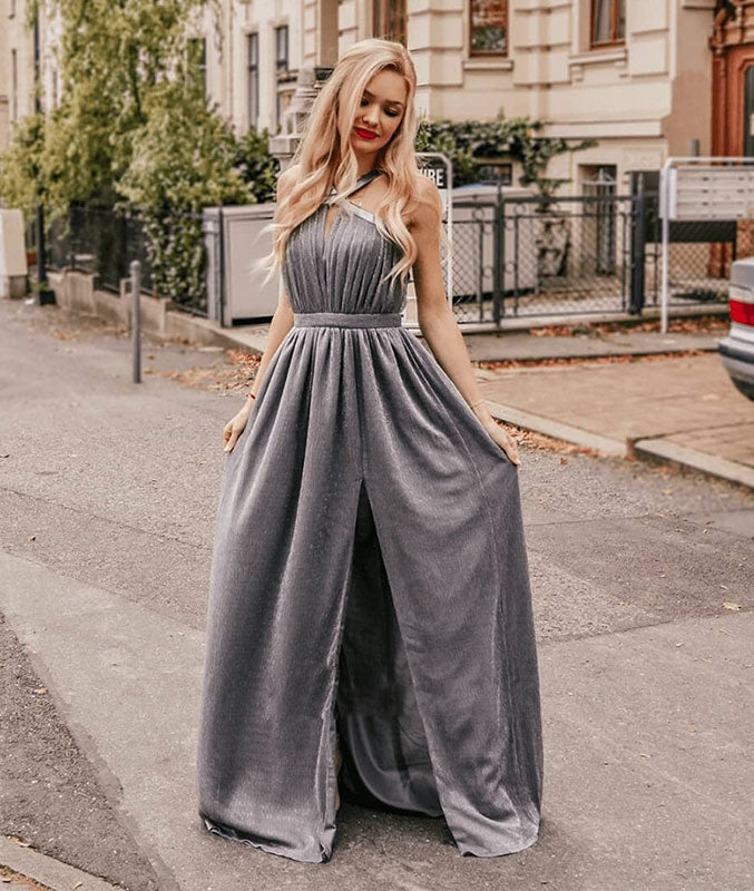 Gray chiffon long prom dress, gray evening dress - shdress