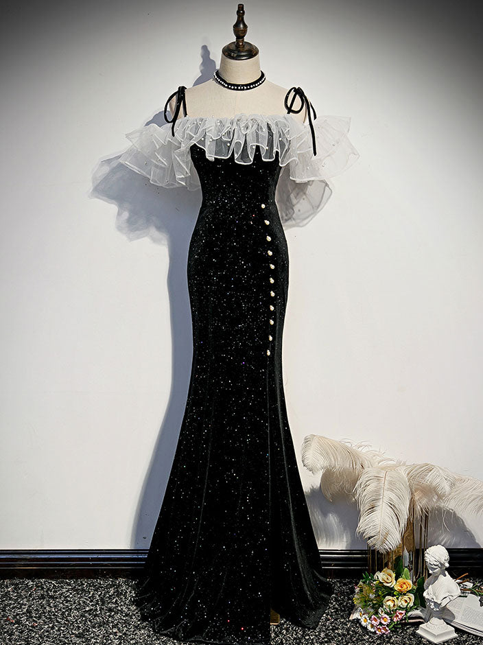 black formal mermaid dress Black mermaid long prom dress, black evening dress