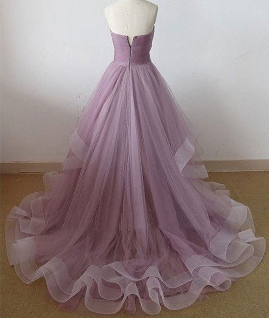Cute sweetheart tulle long prom dress, evening dress - shdress