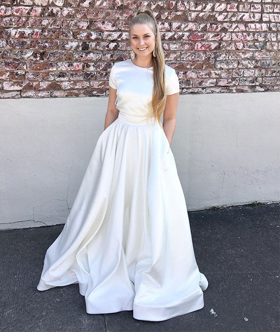 
                  
                    Simple white long prom dress, white satin long evening dress - shdress
                  
                