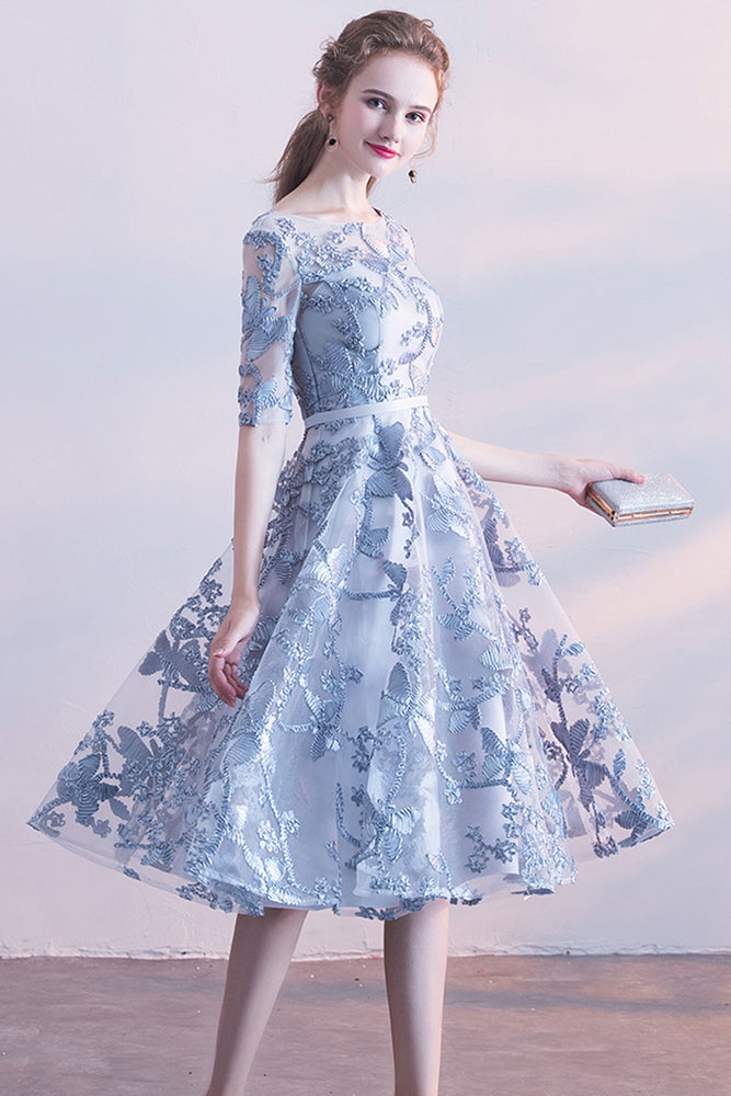 blue tulle lace short prom dress, blue homecoming dress – shdress