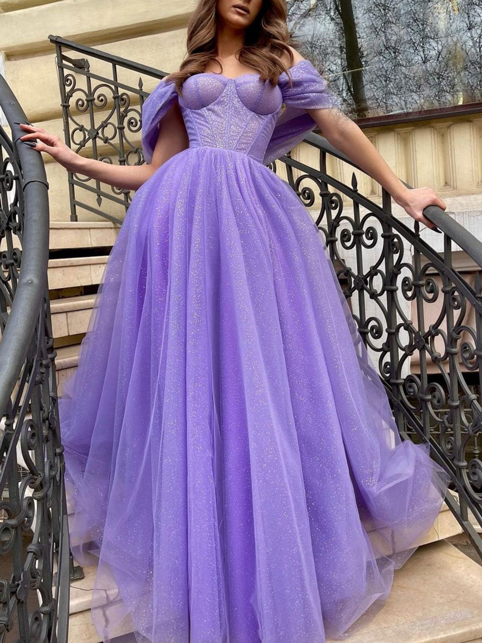 Purple tulle A line long prom dress, purple tulle evening dress shdress Purple tulle A line long prom dress, purple tulle evening dress shdress