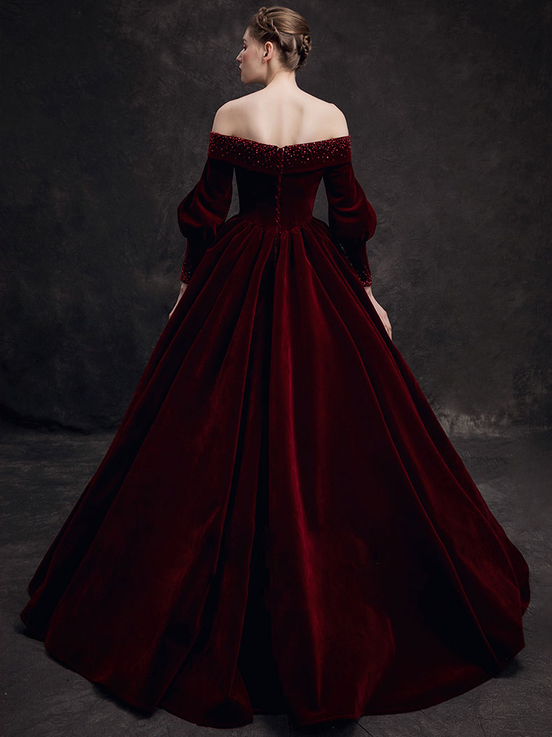 Burgundy velvet beads long prom dress, burgundy evening dress shdress Burgundy velvet beads long prom dress, burgundy evening dress shdress