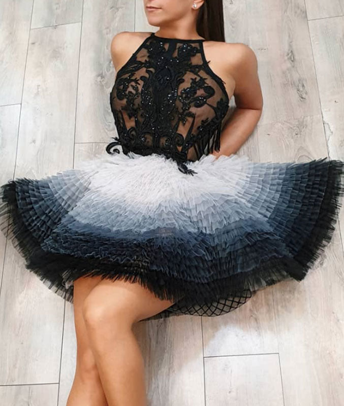 Cute tulle lace short prom dress, cute homecoming dress - shdress