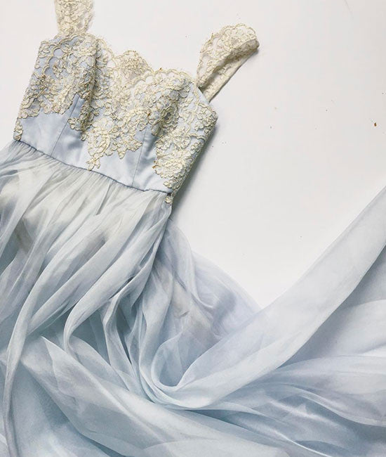 Unique sweetheart lace chiffon long prom dress, lace evening dress - shdress