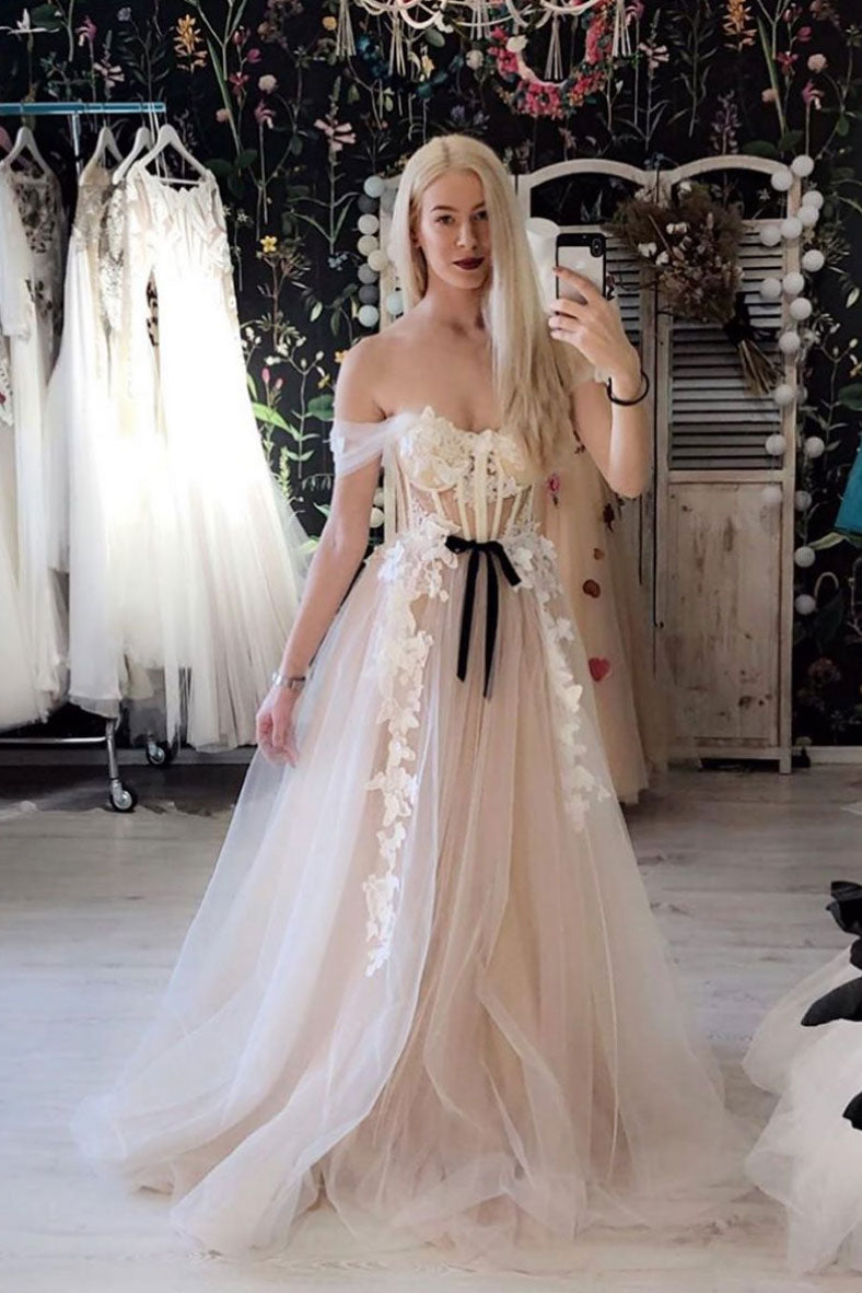 Light pink tulle off shoulder lace long prom dress tulle formal dress shdress Light pink tulle off shoulder lace long prom dress tulle formal dress shdress