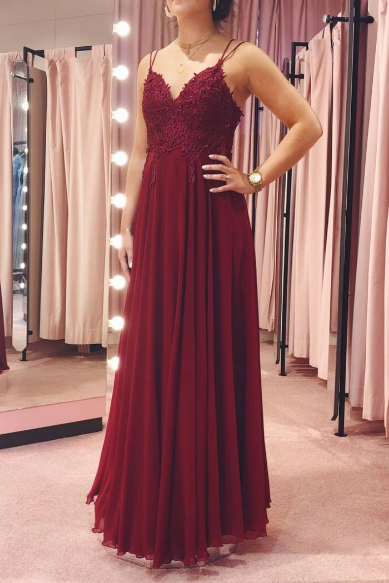 Burgundy v neck chiffon lace long prom dress burgundy formal dress shdress Burgundy v neck chiffon lace long prom dress burgundy formal dress shdress