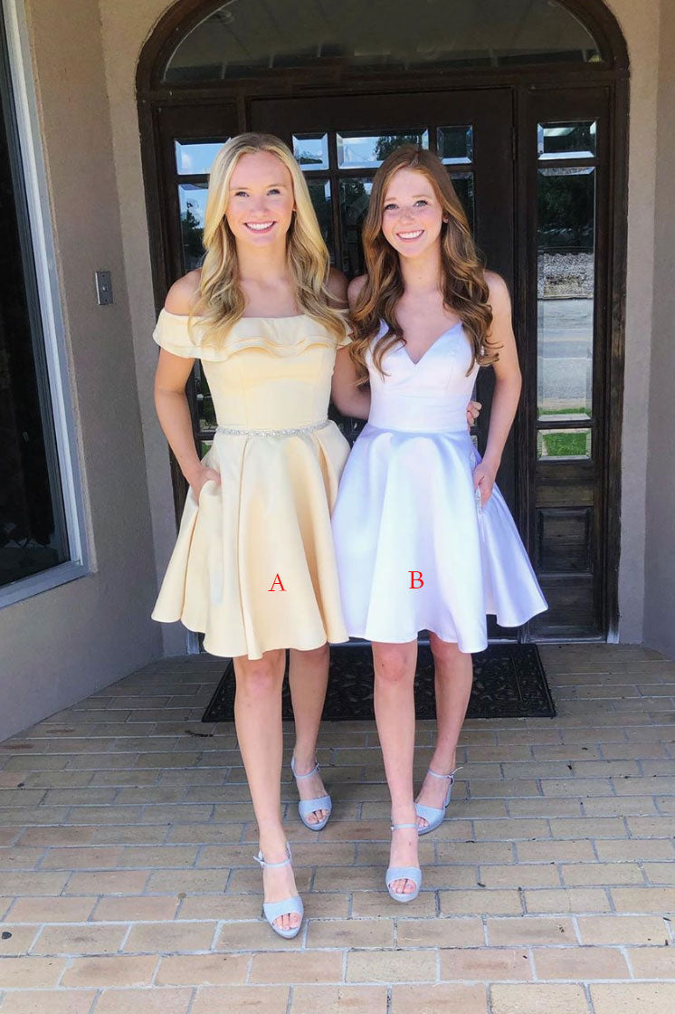 white christmas dresses Cute satin short prom dress, yellow homecoming dress white christmas dresses Cute satin short prom dress, yellow homecoming dress