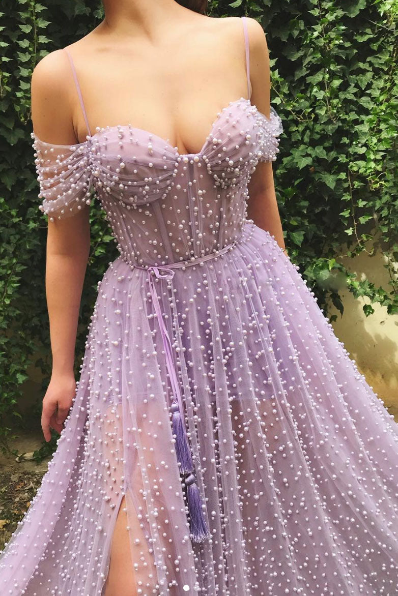 Purple sweetheart off shoulder tulle beads long prom dress shdress Purple sweetheart off shoulder tulle beads long prom dress shdress