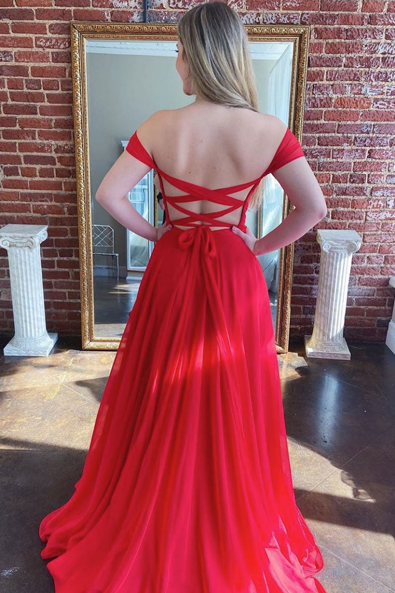 
                  
                    Simple red sweetheart chiffon long prom dress red evening dress
                  
                