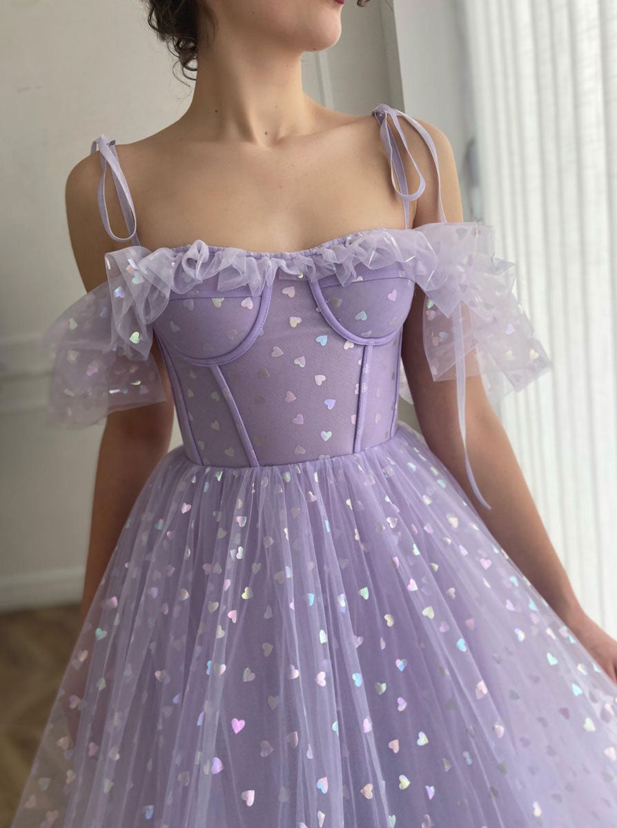 lavender tea party dress Light Purple Homecoming Dress: Satin & Lace A-Line Cocktail Dress