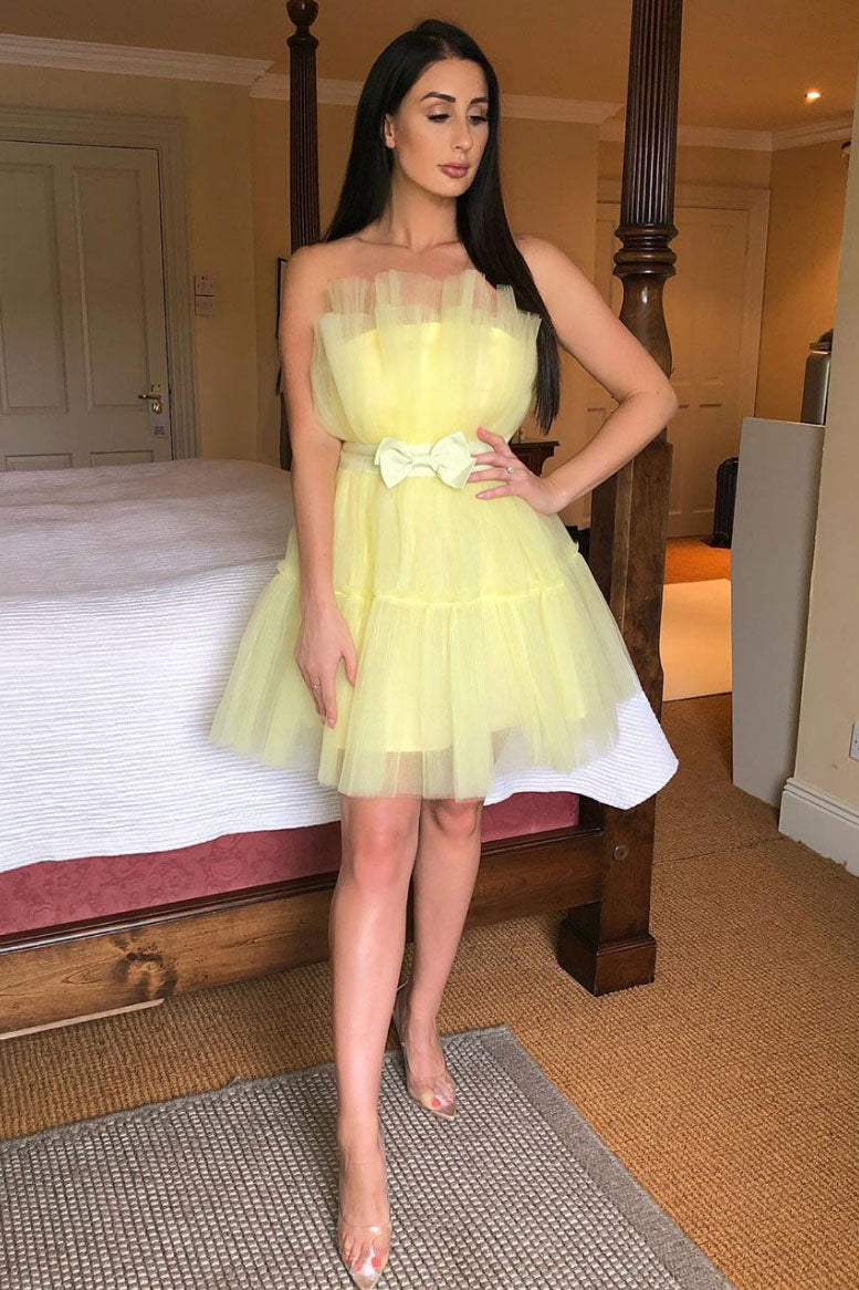 Yellow tulle short prom dress yellow tulle cocktail dress