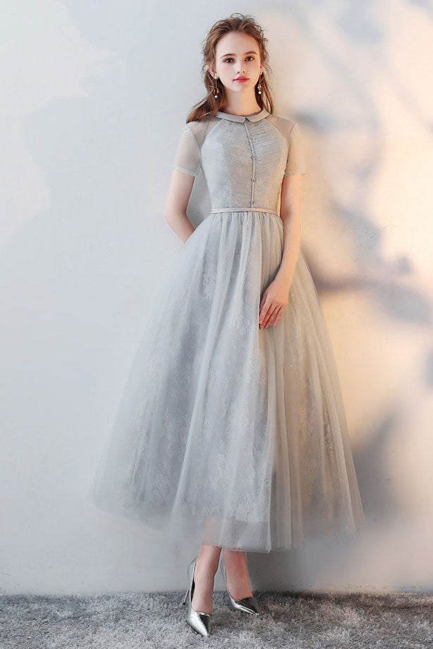 midi tulle prom dress Chic Midi Tulle Prom Dress with Lace HAREM's Brides