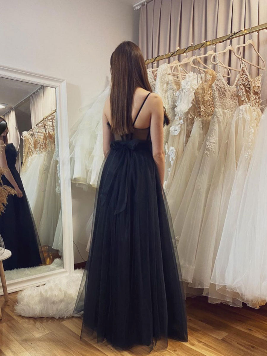 Simple black tulle long prom dress, black tulle formal dress Simple black tulle long prom dress, black tulle formal dress