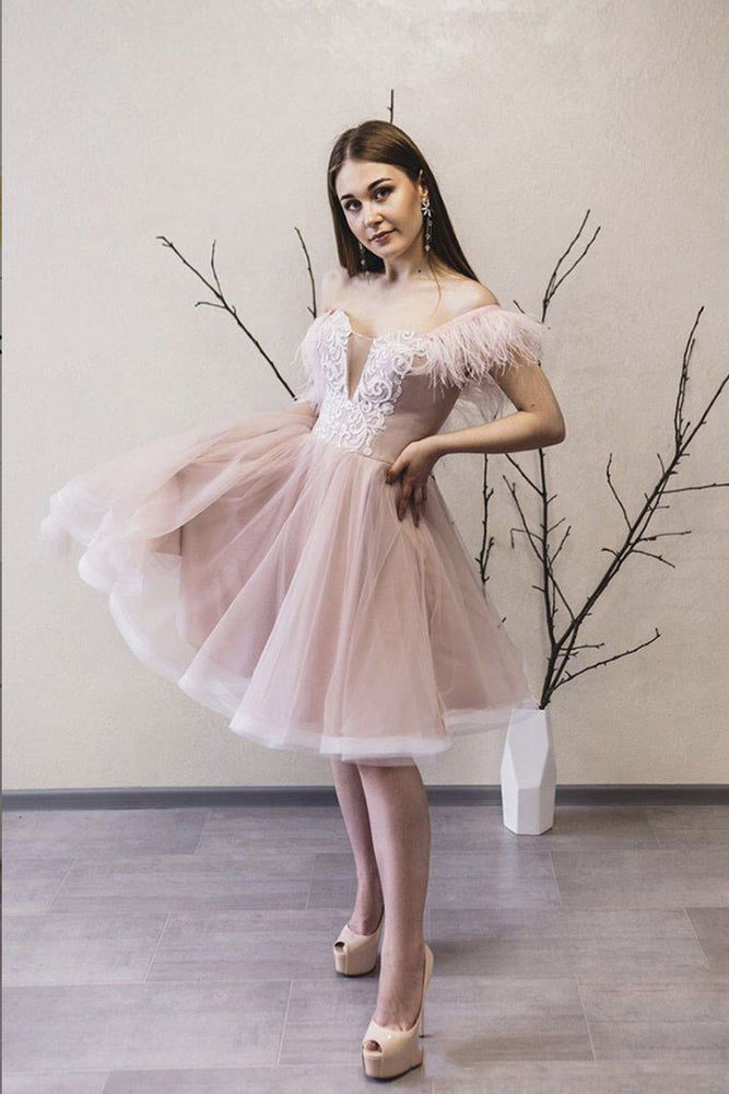 
                  
                    Pink sweetheart tulle lace short prom dress pink lace formal dress
                  
                