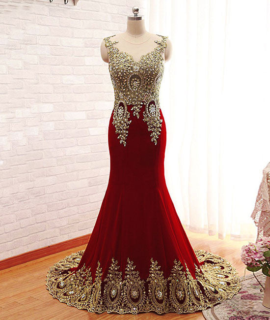 Burgundy chiffon lace applique long prom dress, burgundy evening dress - shdress