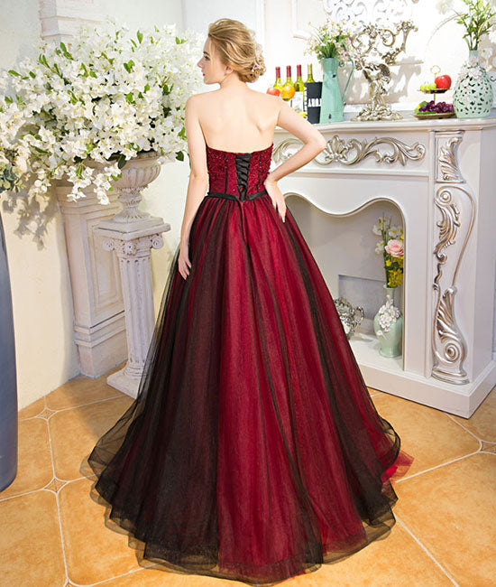 Unique burgundy tulle long prom dress, burgundy evening dress shdress Unique burgundy tulle long prom dress, burgundy evening dress shdress