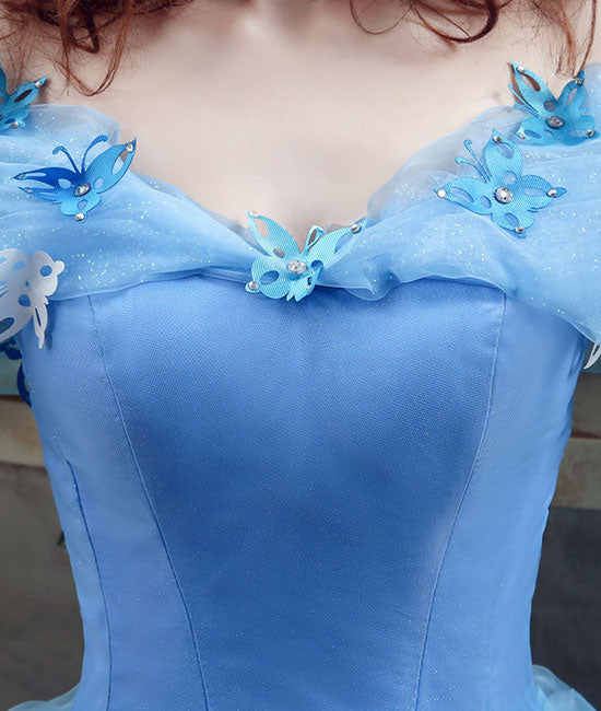 Blue tulle long prom dress, blue tulle long evening dress, sweet 16 dress - shdress
