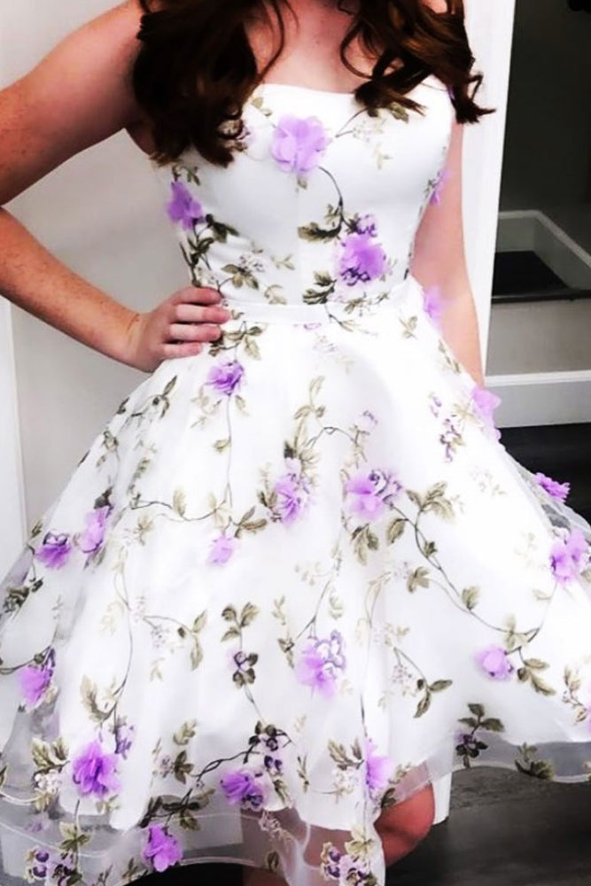 White tulle purple flower short prom dress cocktail dress – shdress White tulle purple flower short prom dress cocktail dress – shdress