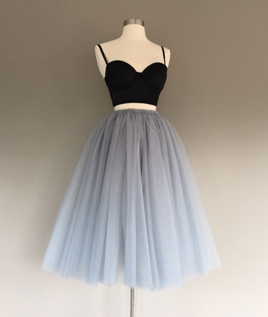 
                  
                    Gray tulle two pieces short prom dresses, cute homecoming dress - shdress
                  
                