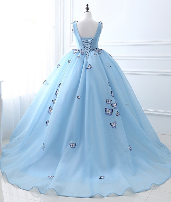 
                  
                    Unique v neck blue long prom dress, sweet 16 dress - shdress
                  
                
