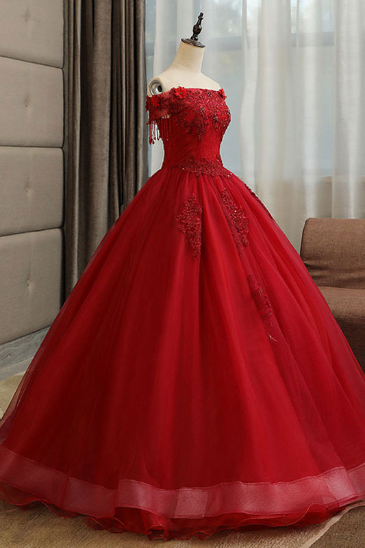 
                  
                    Burgundy tulle lace long prom dress burgundy tulle formal dress
                  
                