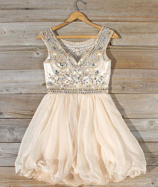 
                  
                    Cute round neck bead apricot short prom dress, homecoming dress - shdress
                  
                