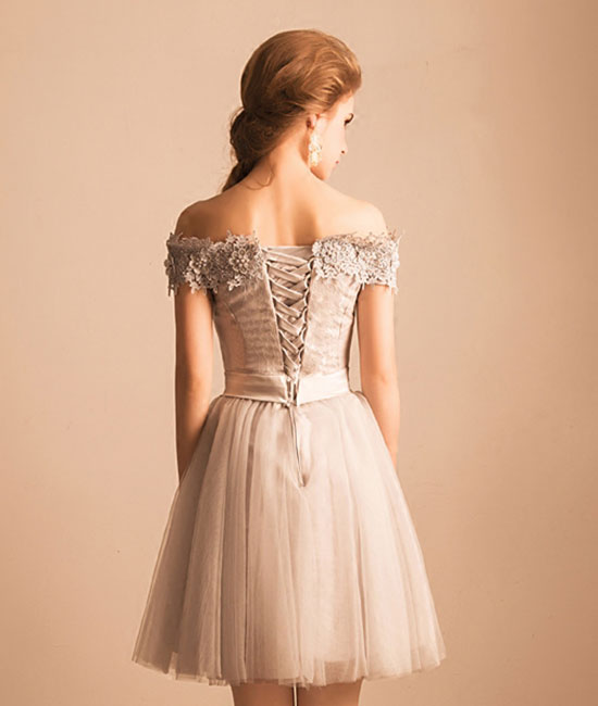 
                  
                    Cute gray lace tulle short prom dress, homecoming dress - shdress
                  
                