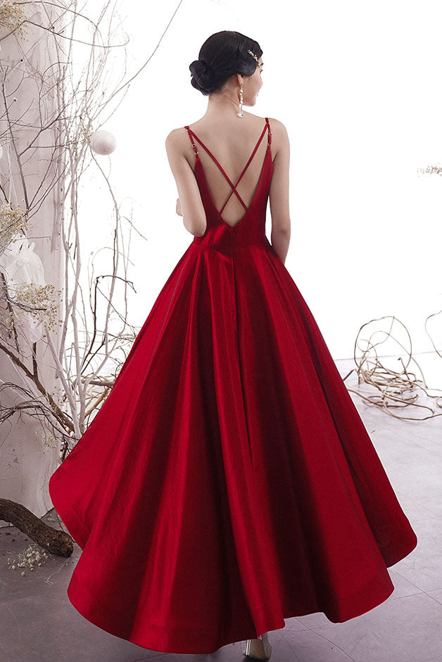 Simple burgundy satin prom dress, burgundy evening dress shdress Simple burgundy satin prom dress, burgundy evening dress shdress