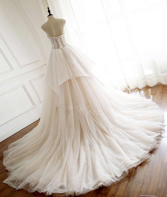 Unique tulle lace long prom dress, tulle lace wedding dress