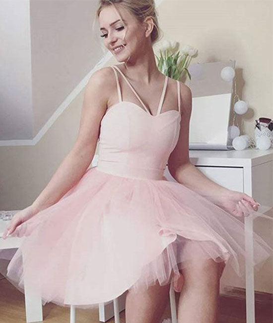 Cute sweetheart tulle short prom dress, pink homecoming dress - shdress