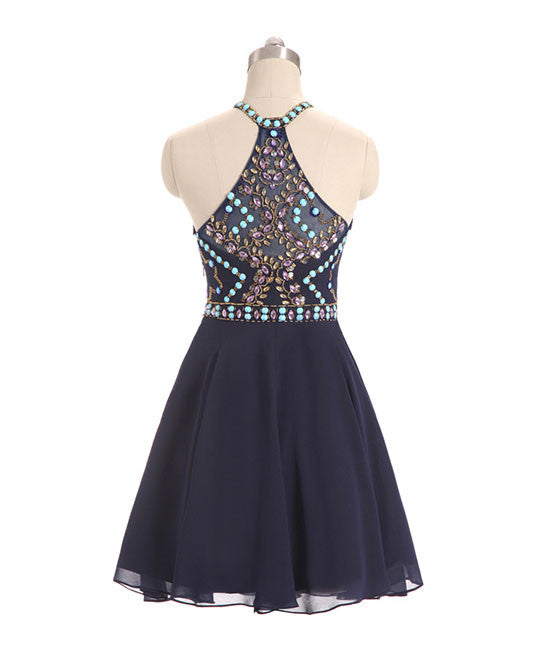 Dark blue beads short prom dress, cute dark blue homecoming dress shdress Dark blue beads short prom dress, cute dark blue homecoming dress shdress