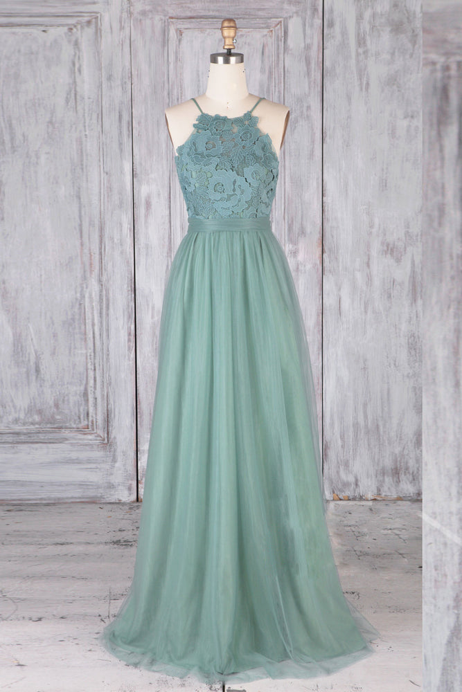 
                  
                    Green tulle lace long prom dress green lace evening dress
                  
                