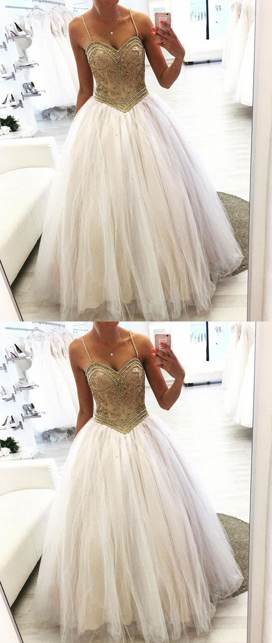 
                  
                    Unique sweetheart neck tulle beads long prom dress, tulle formal dress - shdress
                  
                